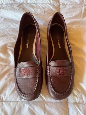 Etienne Aigner Burgundy Leather Penny Loafers
